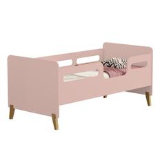 Mini Cama Infantil Cecilia Montessoriana Para Quarto de Menina Estilo Retro Rose MDF Com Proteção Lateral