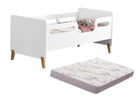 Mini Cama Infantil Cecilia Tamanho Juvenil Estilo Retro Com Proteção Lateral MDF Design Montessoriana Com Colchão