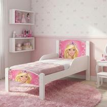 Mini Cama Infantil com Colchão e Pés de Madeira para Quarto Infantil - Branco Barbie