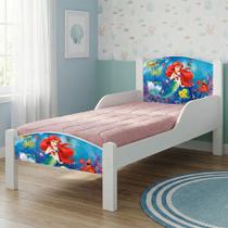 Mini Cama Infantil com Colchão e Pés de Madeira Tema Ariel - Branco Ariel