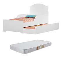 mini cama infantil com proteção lateral livia com auxiliar sapateira branca para quarto menina e menino com colchão d20 incluso