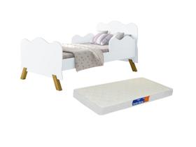 mini cama infantil Cor Branco proteção lateral mdf pes retro de madeira mais colchao