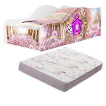 Mini Cama Infantil Juvenil Carro Com Proteção Lateral Adesivada MDF Design Moderno Para Quarto Com Colchão Incluso