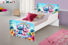 Mini Cama Infantil MDF com adesivo de personagens para Meninas