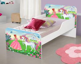 MIni Cama Infantil MDF Unicórnio Rosa com Colchão