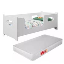 Mini Cama Infantil Montessoriana Encanto Para Quarto De Criança Menina E Menino Com Colchão E Proteção Lateral Cor Branco
