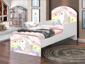 Mini Cama Infantil para meninas com Colchão + baú Unicórnio