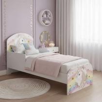 Mini Cama Infantil para meninas com Colchão + baú Unicórnio