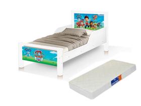 mini cama juvenil dos Patrulha Canina infantil retro proteção lateral branca com colchão