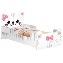 Mini Cama Juvenil Gatinha Branca Rosa Estrado Reforçado Menina Princesas Montessoriana