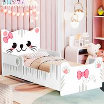 Mini Cama Juvenil Gatinha Branca Rosa Estrado Reforçado Menina Princesas Montessoriana