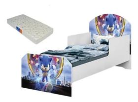 Mini Cama Juvenil Infantil Adesivada C/ Colchão Juvenil Pelmex - Sonic