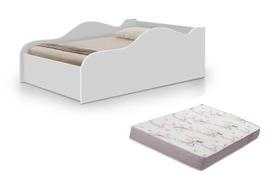 mini cama juvenil infantil com proteção lateral branca MDF design Moderno com colchão