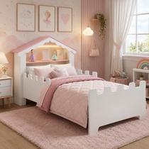 Mini Cama Magia Infantil Casinha Branco e Rosa Nichos Vitamov