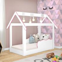 Mini Cama Montessoriana MC060 DJD Móveis Branca/Rosa