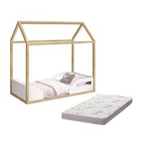 Mini Cama Montessoriana Zoe Branco/Natural com Colchão Physical - Reller Móveis