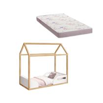 Mini Cama Montessoriana Zoe Infantil Branco Fosco / Madeira Pinus com Colchão - Reller