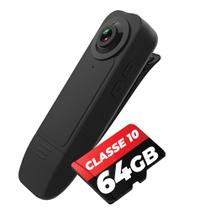 Mini Câmera + Cartão 64GB Escondida Caneta Filmadora Full Hd Bolso A18 Secreta Visão Noturna