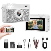 Mini Câmera Digital Trunsif 2K com cartão de 16 GB, branca