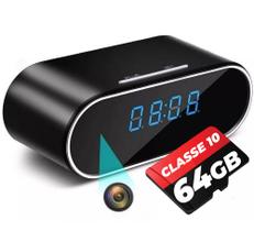 Mini Câmera Escondida Z10 W-Fi Relógio Digital + Cartão 64GB Filmadora Secreta Visão Noturna