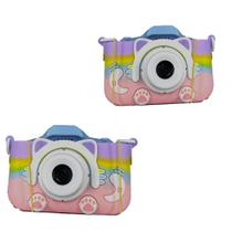 Mini Câmera Infantil Mini Recarregável Com Capa Video Jogos Fotos Colrida Arco Iris