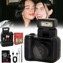 Mini câmera Retro Snap 1080P HD com 32 GB de memória preta
