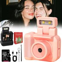 Mini câmera Retro Snap 1080P HD com 32 GB de memória rosa