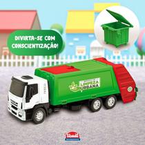 Mini Caminhão Coletor Lixo Iveco com Carrinho Lixeira Brinquedo Infantil