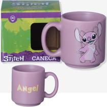 Mini Caneca Angel Rosa Empilhável Cerâmica 100ML Oficial Stitch Disney