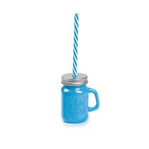 Mini Caneca Azul com Tampa e Canudo Para Refrigerantes Refrescos e Bebidas Quentes