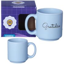 Mini Caneca Gratidão Azul Café Expresso Empilhável Cerâmica 100ML