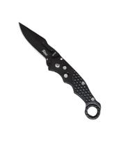 mini canivete inteiramente preto c/ lamina inox textura carambite