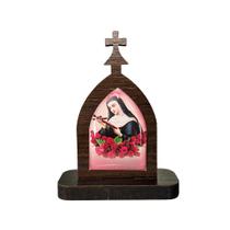 Mini Capela de Santa Rita de Cássia em MDF - Marrom Escuro - 7cm x 5,2cm