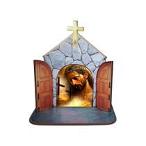 Mini Capela Oratório Display Enfeite de Mesa Pai em Tuas Mãos Entrego 12cm Mdf Madeira