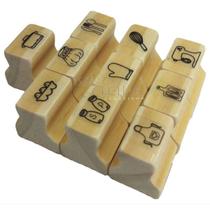 Mini Carimbos de Madeira Tema Cozinha - Kit com 10 Unidades