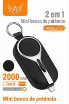 Mini Carregador Portátil Power Bank Altomex AW83-TY 2000mAh Tipo-C com Porta-Chaves (Chaveiro) 2 em 1