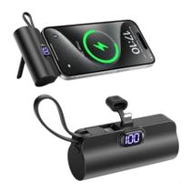 Mini Carregador Portátil Recarregável Para Celular Power Bank 5000mAh Bateria Externa Rápida De 20W Com Display Entrada Lightning PRETO