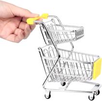 Mini carrinho de compras, mini carrinho de compras de supermercado, brinquedo de carrinho de dupla camada de metal, decoração de modelo de carrinho de compras de armazenamento de mesa (carrinho de compras de brinquedo amarelo)