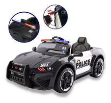 Mini Carrinho Policial Elétrico Preto Com Sirene E Mega Fone 12v Carregador Bivolt