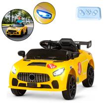 Mini Carro Elétrico Infantil Esportivo 12V Amarelo Com Controle Remoto Função Música E Luzes LED - Importway