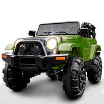 Mini Carro eletrico jeep infantil 12V Verde Militar c/ controle remoto musica e farol que ascende para criança - Duarte Mota