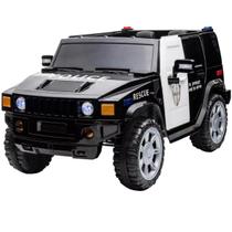 Mini Carro Jipe Elétrico Infantil 12V Policia Luz Som Bateria Controle Remoto Preto Brinqway Bw236pt