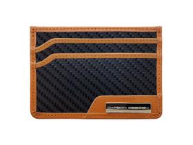 Mini Carteira porta cartão Minimalista fina de bolso para CNH anti roubo furto com proteção rfid couro marrom claro natural Fibra De Carbono Masculina