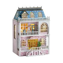 Mini Casa De Bonecas De Madeira Princesa Rosa Com Móveis E Luz, Kit De Montagem DIY, Modelo De