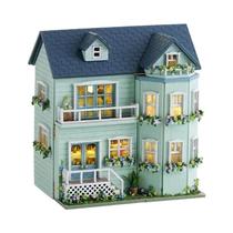 Mini Casa De Bonecas De Madeira Princesa Rosa Com Móveis E Luz, Kit De Montagem DIY, Modelo De