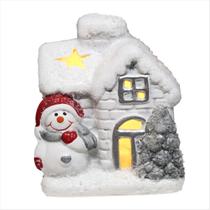 Mini Casinha Boneco De Neve Led Vila Natalina Cerâmica 5cm