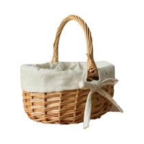 Mini Cesta De Madeira Portátil Com Forro De Tecido, Cesta De Flores De Rattan E Bambu Estilosa E