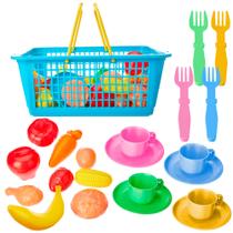 Mini Cesta Infantil Com Acessórios e Comidinha Piquenique No Parque 44 Peças - Homeplay