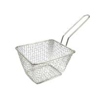 Mini cesta quadrada em inox com alça para porções Mini cesta quadrada em inox com alça para porções