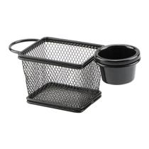 Mini Cesta Retangular Aço Inox Preto Com Molheira Melamina